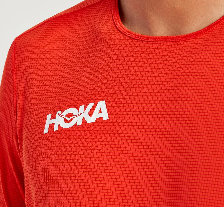 Top Hoka One One Hombre - Performance Short Sleeve - Rojas - GST687092